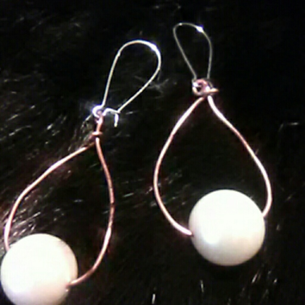 Copper and pearl earrings
